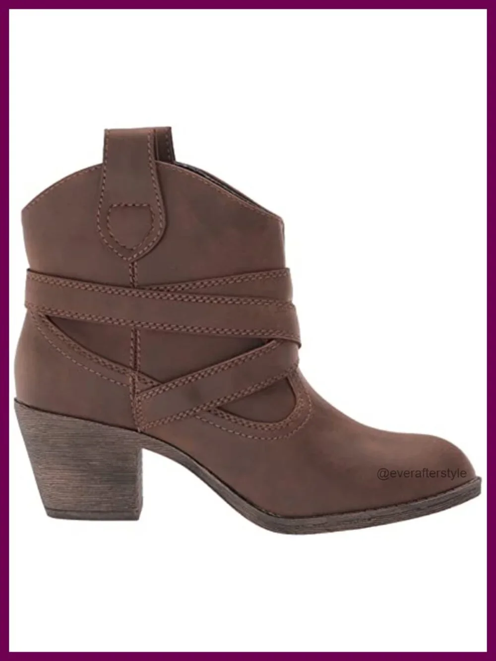 Western-Style Ankle Boot with Buckle Embellishment and Chunky Heel, Pull-Up Tabs